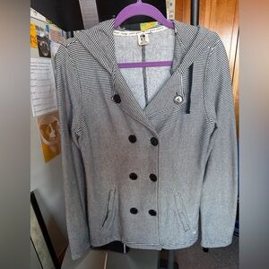 Navy and White Striped Double-Breasted Roxy Sweatshirt Jacket